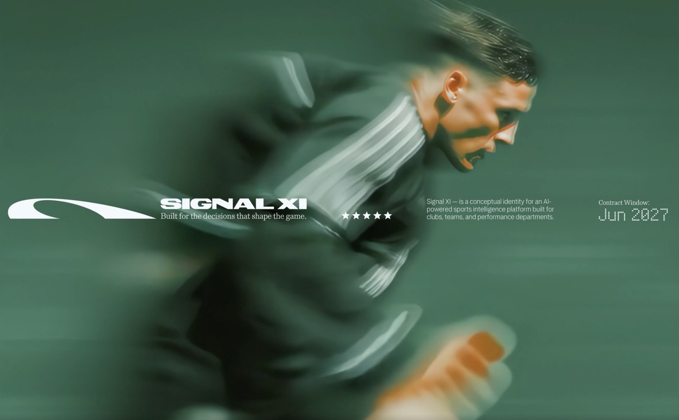 Signal XI hero, motion-blur athlete with logotype
